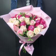 25 роз микс из розовых и фиолетовых роз 50 см Кения